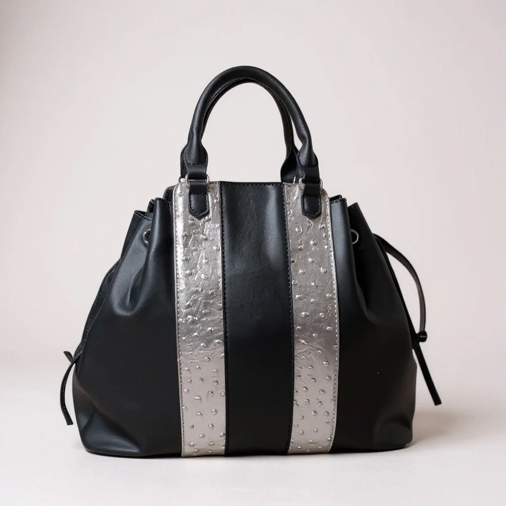 Sassy Jones Lori Black and Silver Satchel/Tote Hand Bag